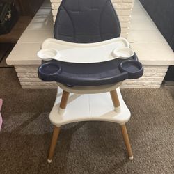 Childrens High Dining Chair Detachable Two-In-One Table And Chair Navy Blue - 24.61"L × 24.41"W x 39.76 H