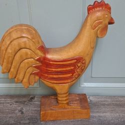 VINTAGE HAND CARVED WOOD ROOSTER/MANGO WOOD