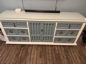 Painted Dresser with Glass Top and Brass Hardware