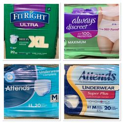 Adult Diapers - Sizes XL And Medium - $5 Each Package Of 20 