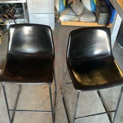 Two Black Leather Bar Stools