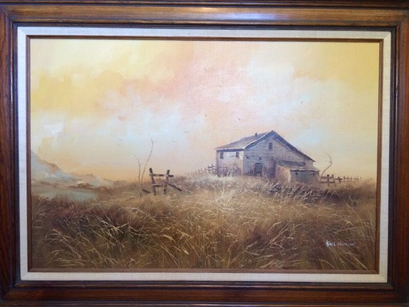 Karl Neumann 1950s 42" x 38" Signed Original Oil Painting