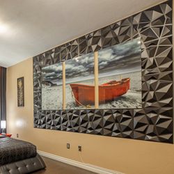 Modern Glass Triple Art Set Red Boat