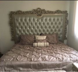 Brand new Bed frame+headboard+mattress+2 night stands+6 drawer vanity with mirror
