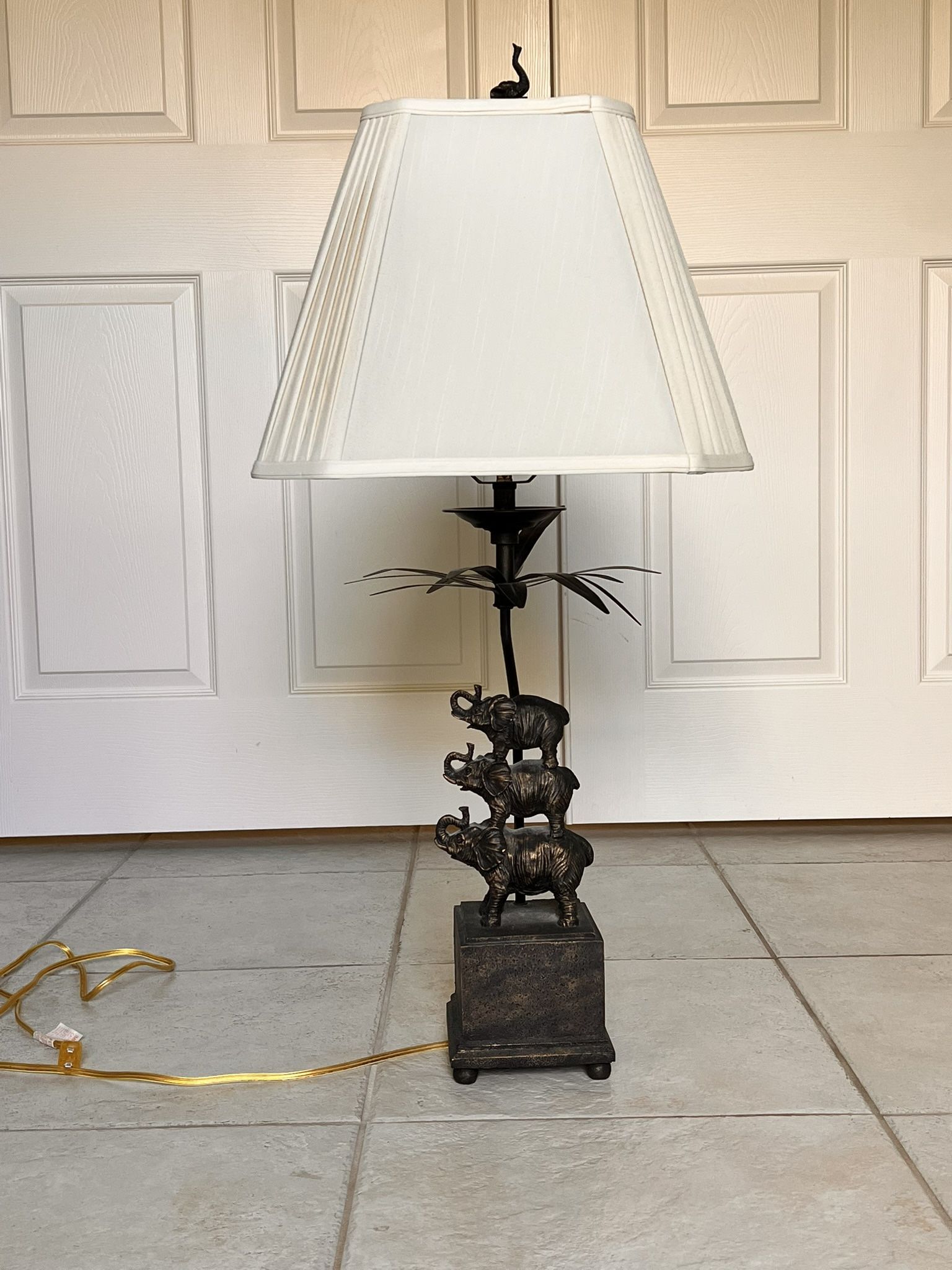 Cast Iron Palm And Elephant Lamp
