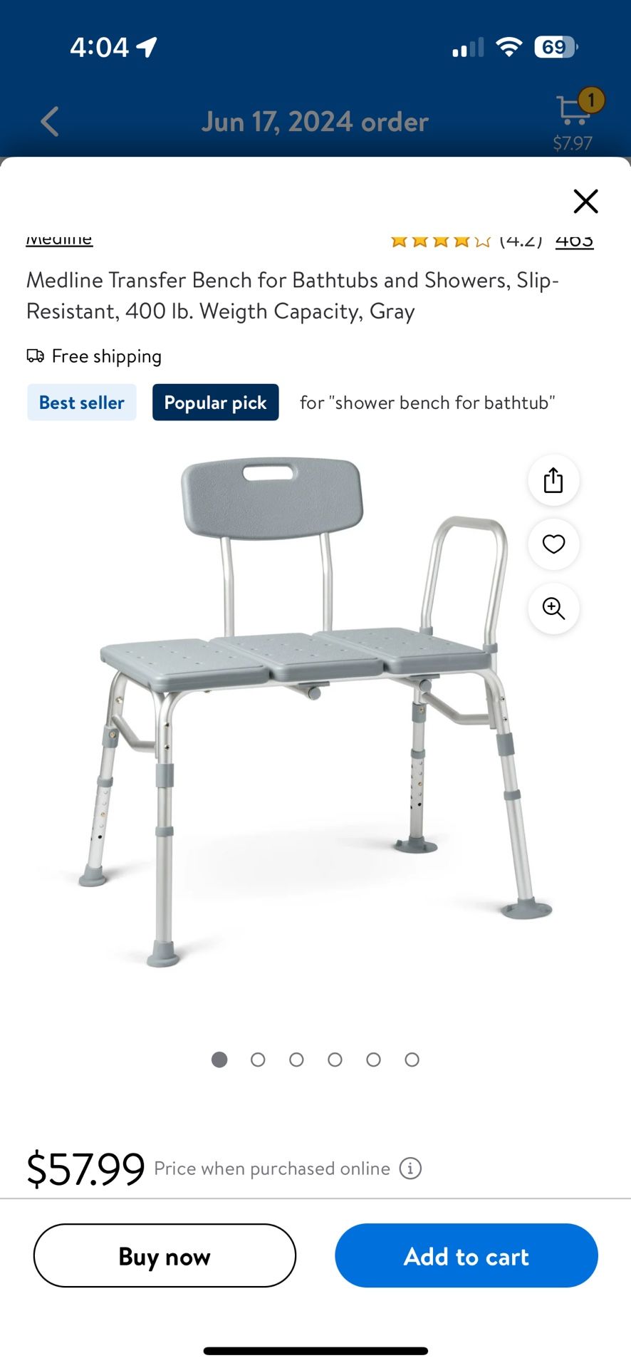 Transfer shower chair 