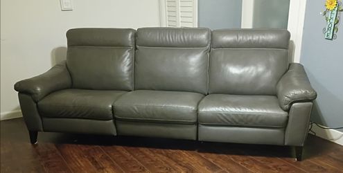 Gray Leather 3-Seat Recliner Sofa