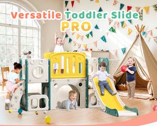 NEW - Toddler Playset Climbing + Basketball + Slide