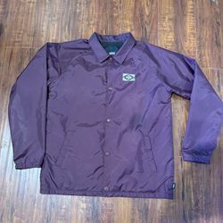 Vans Boys SZ L Collared Logo Windbreaker Jacket Burgundy Red Preowned Good!!  