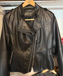 Tanming Black Faux Leather Moto Jacket