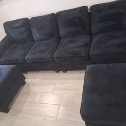 Black Velvet Storage Sectional + Ottomans – Must Go Today!