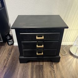 Modern Black Nightstand with Gold Handles – 2 Drawer Storage