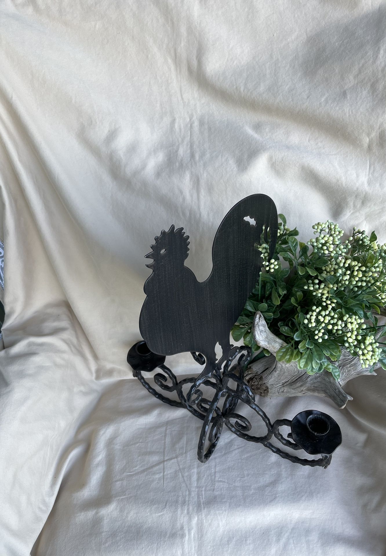 Large  Metal Rooster Candle Holder