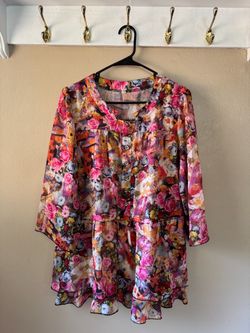 Floral Print Sheer Tiered Blouse