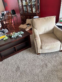Cream Upholstered Accent Chair with Nailhead Trim