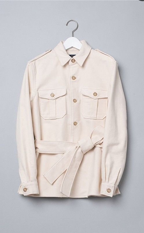 Cotton Italian Utility Jacket Beige Waist Tie Belt Size 2