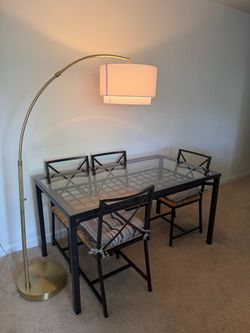 Modern Brass Arc Floor Lamp with White Shade