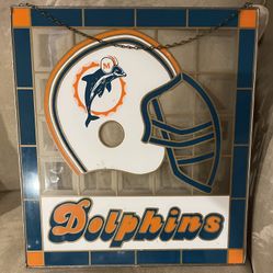 Miami Dolphins Original Logo Painted On Glass Wall Hanging with Chain