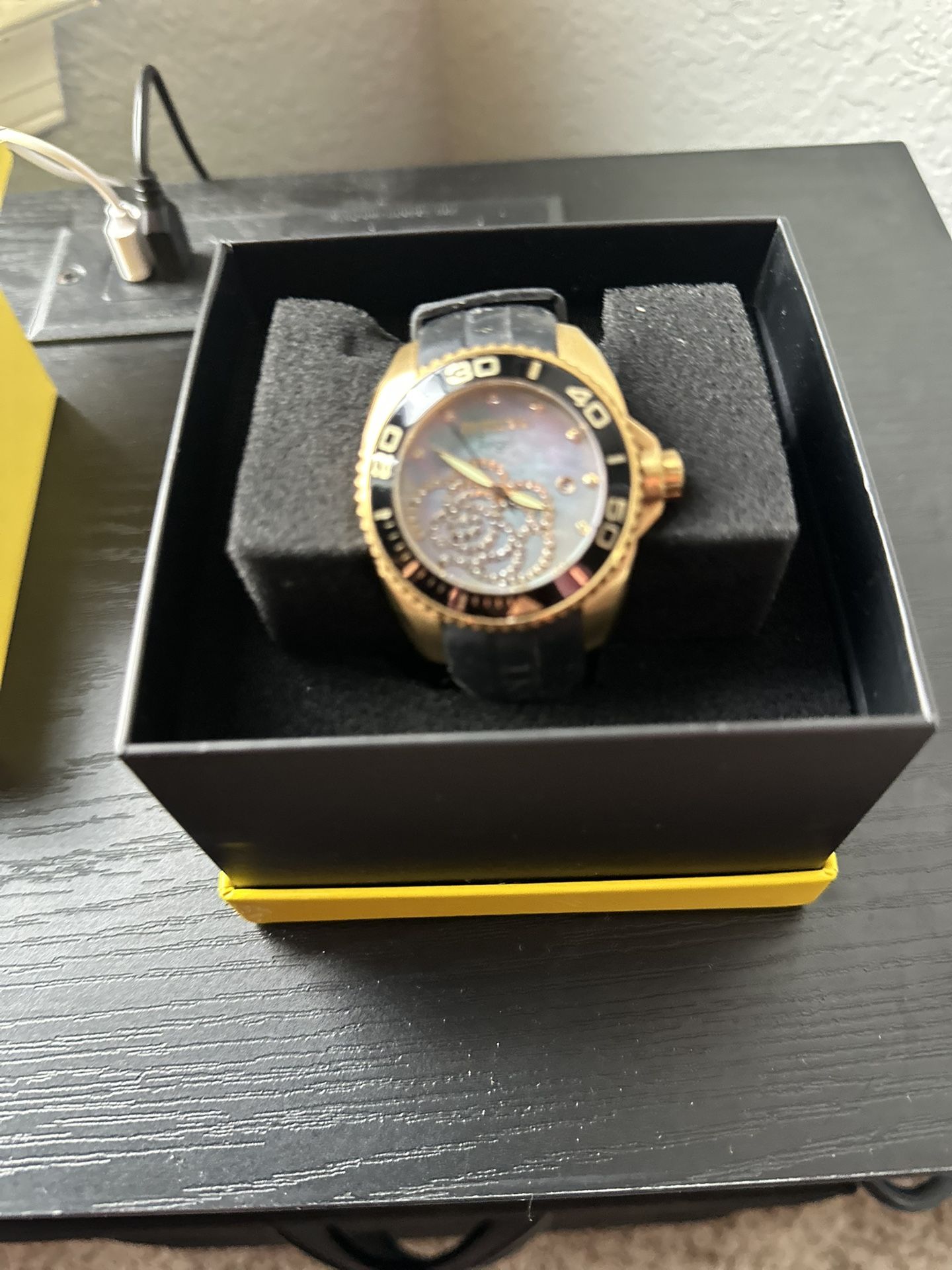 Invicta Women's 0488 Angel Gold-Tone Watch with Black Silicone