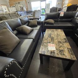 Dark brown faux leather sofa loveseat