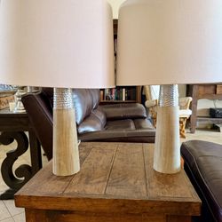 Pair of Pier 1 Imports Lamps Light Wood and Hammered Tin  from Pier 1 Imports