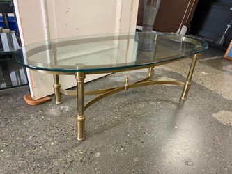 Brass Oval Coffee Table w/ Glass Top