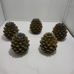 Valerie Parr Hill Pinecone Window Candle Holders Brushed Bronze  Lot Of 5 (HS)