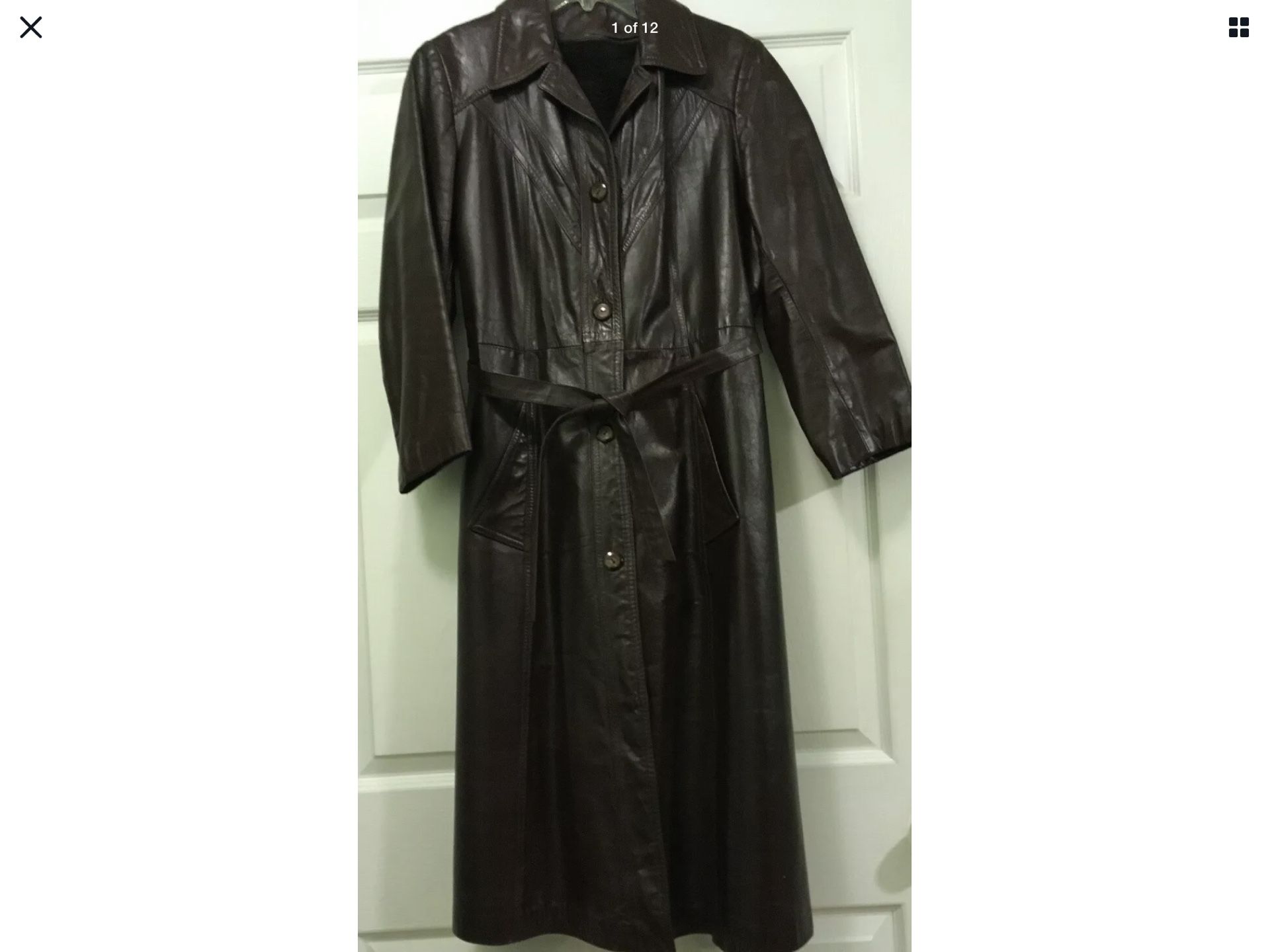 Vintage Belted Leathercraft Process Of America Dk Brown Leather 3/4 Length Coat in Women's Size Small