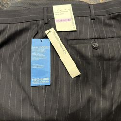 NEW PERRY ELLIS  BLACK PINSTRIPE DESIGNER DRESS PANTS 38 WAIST 32 INSEAM LENGTH PIN STRIPE