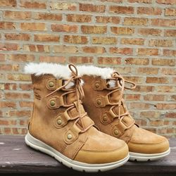 Sorel Explorer II Joan Faux Fur Boot Suede Velvet Tan US 6
