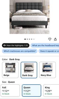 New in Box - Dark Grey - Queen Upholstered Bed Frame
