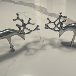 Set of 2 Heavy-Duty silver Reindeer Winter/Holiday Table Decorations, 6.5”H X 9.5”W