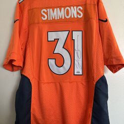 JUSTIN SIMMONS SIGNED DENVER BRONCOS AUTOGRAPHED NIKE JERSEY W/COA 48/L-XL - 941