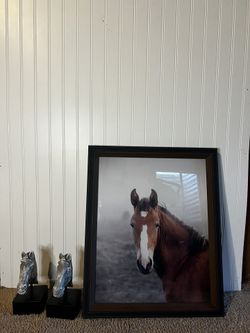 Horse Head Bookends And Framed Horse Portrait
