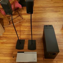 Bose Subwoofer, 6 Disk Music Center, 2 Speaker Stands