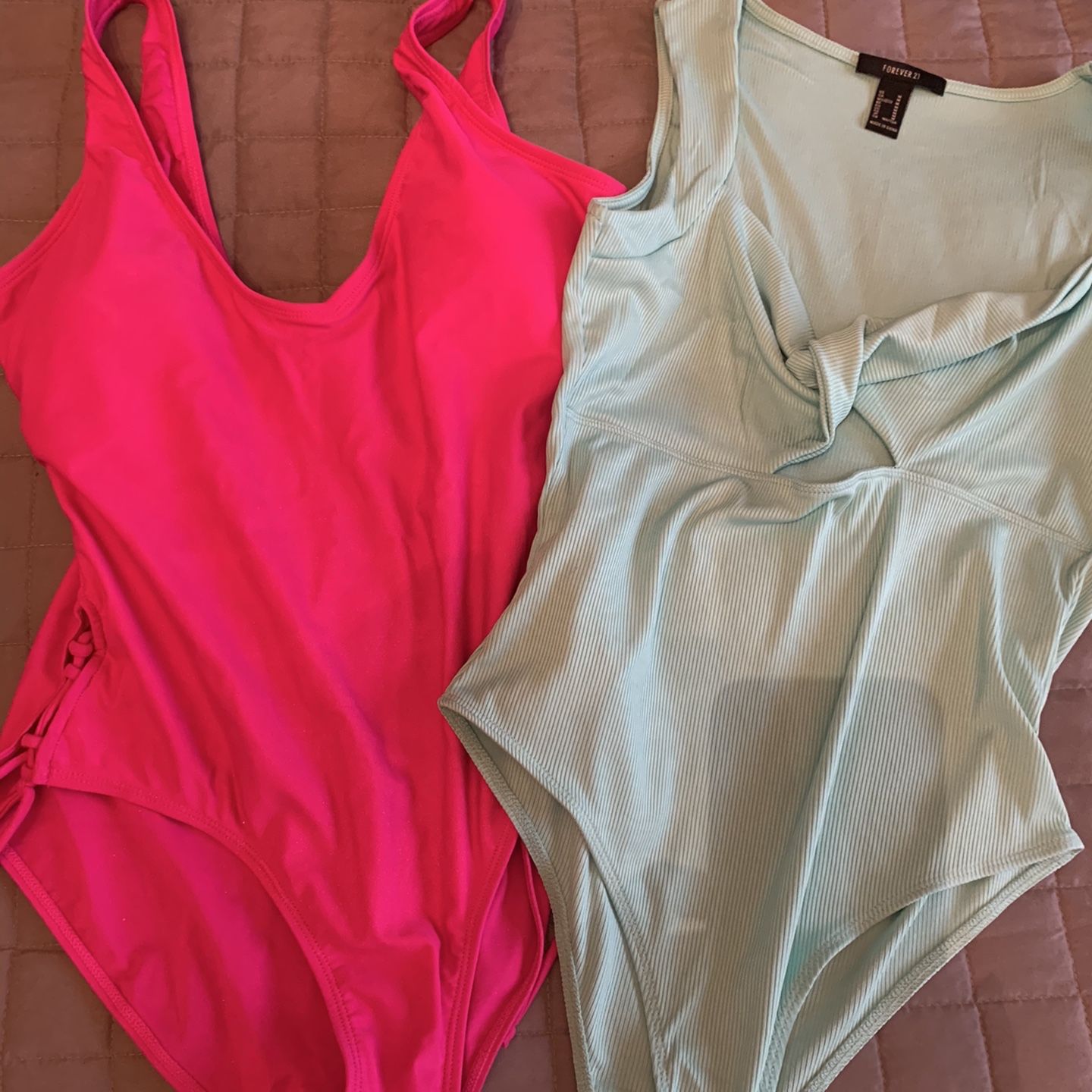 Hot Pink Swimsuit And Teal Bodysuit