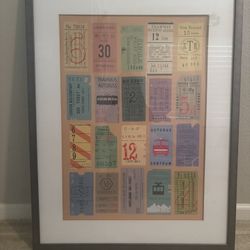 Large 36x28 Framed Vintage Travel Ticket Wall Art