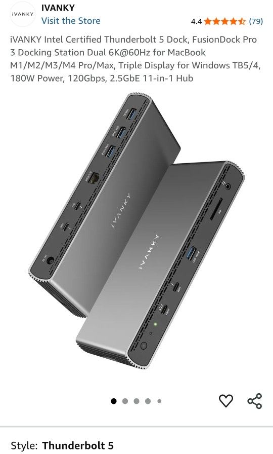 iVANKY Intel Certified Thunderbolt 5 Dock, FusionDock Pro 3 Docking Station Dual 6K@60Hz for MacBook M1/M2/M3/M4 Pro/Max, Triple Display NEW