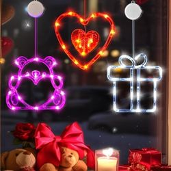 Valentines Day Lights 3 Pack Red Heart Pink Bear White Gift Box with Suction ...