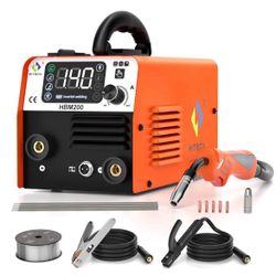 HITBOX MIG Welder 110V 200A Flux Core Welder Gasless MIG/Lift TIG/Stick 3 in 1 Portable Welding Machine Inverter Welder IGBT Wire Feed Welder with LED
