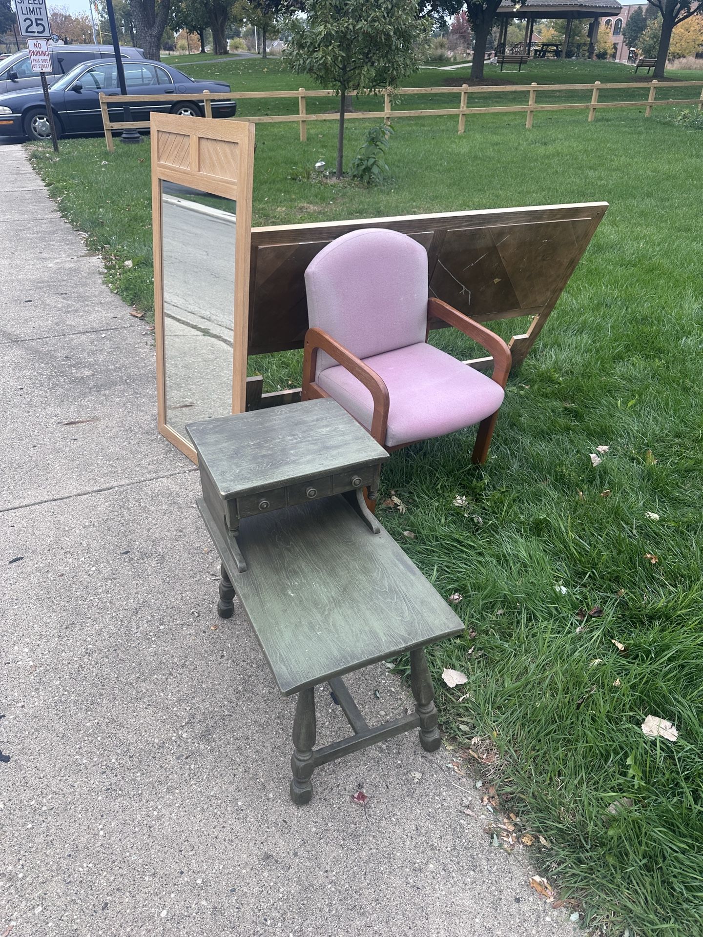Free Mirror, End Table, Chair And Headboard