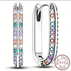 Exquisite Micro Pave Sterling Silver Multicolor Cubic Zirconia U-shape Women's Earrings 