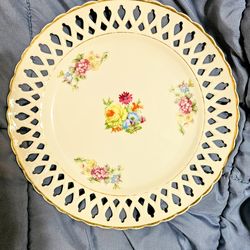 Vintage Hand Painted M/K Reticulated Salad Dessert Plate Assorted Florals