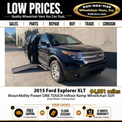 2015 Ford Explorer XLT BraunAbility Power ONE TOUCH Infloor Ramp Side Loading Wheelchair SUV .