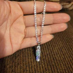 925 Solid Sterling Silver Curb Chain w/ 3D CZ Saint Jude Pendant for Men Women 20" 925 Plata Cadena & Dije San Juditas 20" Unisex