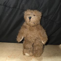 Vintage Miniature Jointed Teddy Bear with Bow Brown Adorable Fuzzy Bear
