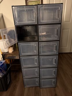 Stackable Drop-Front Shoe Box Set – 12 Boxes – $60 (Cash Only)