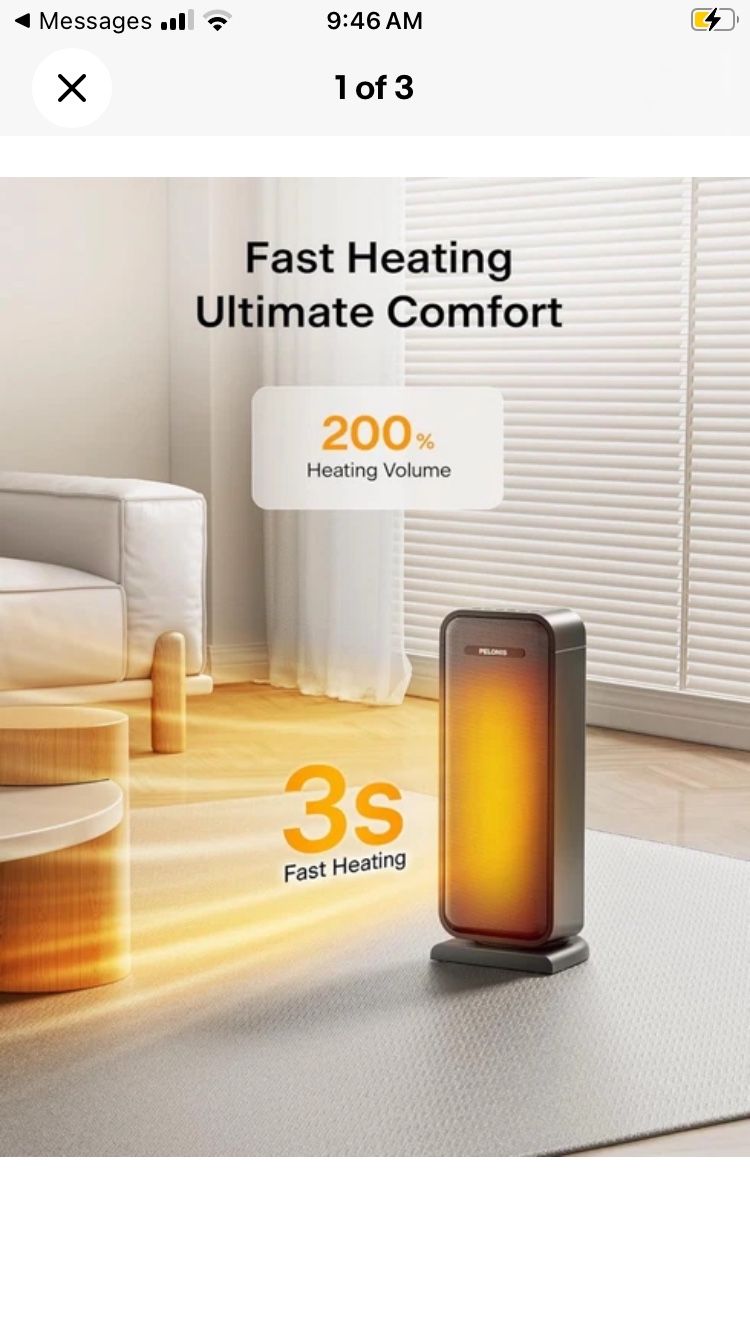 PELONIS Space Heater Indoor With 75 Oscillation & Remote, 16 Inch Portable Wi...