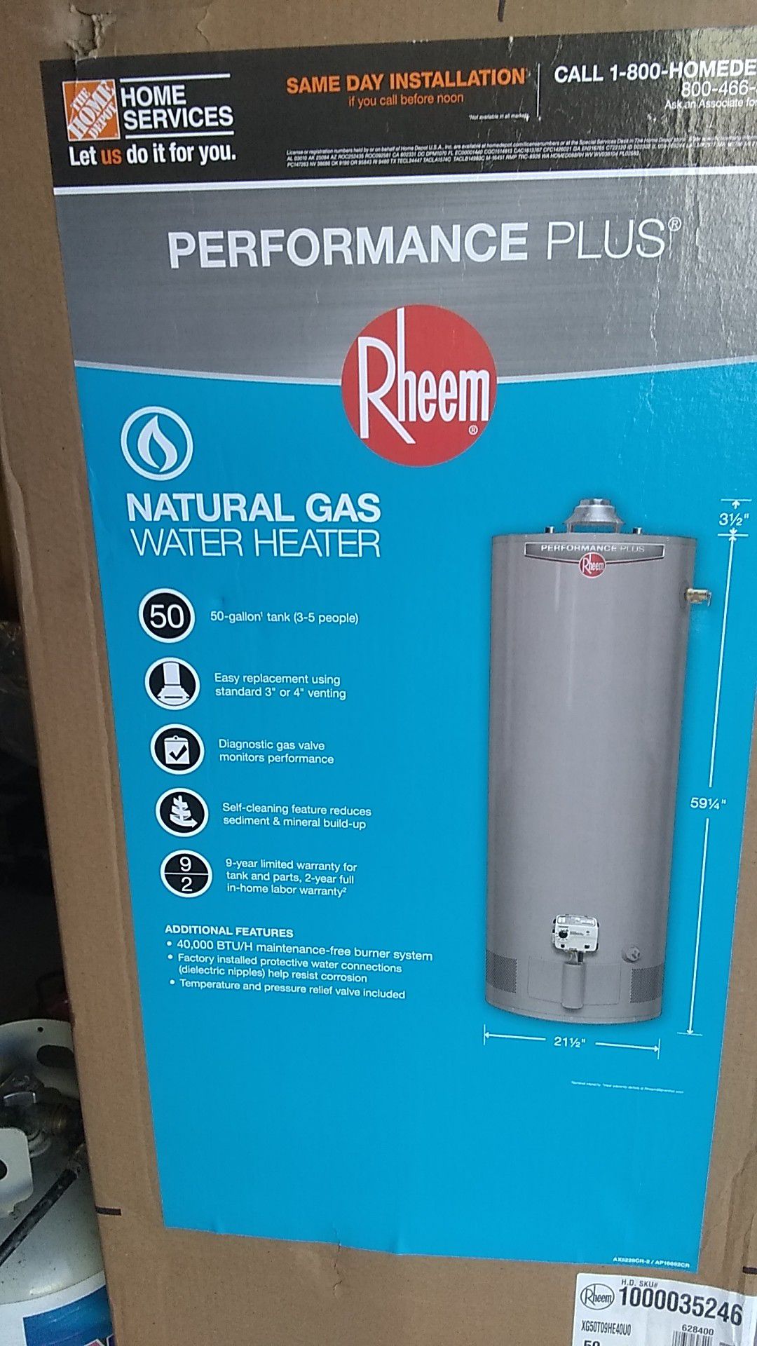 50 Gallon Rheem Gas 9 year water heater