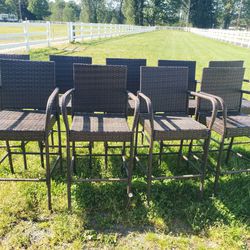 9 Bar Height Faux Wicker Chairs